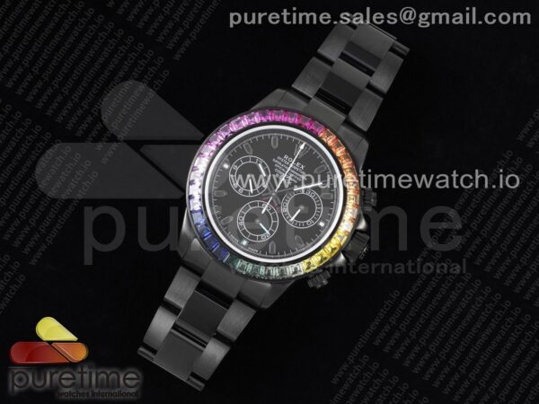 Daytona All Black PVD TWF Best Edition Rainbow Diamonds Bezel Black Dial on PVD Bracelet SA4130 - Image 2