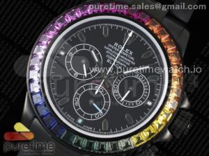 Daytona All Black PVD TWF Best Edition Rainbow Diamonds Bezel Black Dial on PVD Bracelet SA4130