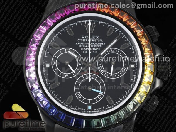 Daytona All Black PVD TWF Best Edition Rainbow Diamonds Bezel Black Dial on PVD Bracelet SA4130 - Image 6