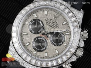 Daytona SS Full Diamonds JVSF 1:1 Best Edition 904L Steel Gray/Black Dial on Oysterflex Strap A7750