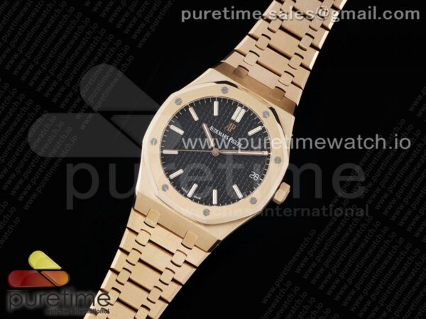 Royal Oak 41mm 15500 RG APSF 1:1 Best Edition Black Textured Dial on RG Bracelet A4302 Super Clone - Image 5