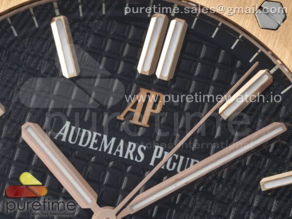 Royal Oak 41mm 15500 RG APSF 1:1 Best Edition Black Textured Dial on RG Bracelet A4302 Super Clone - Image 6