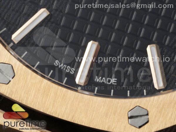 Royal Oak 41mm 15500 RG APSF 1:1 Best Edition Black Textured Dial on RG Bracelet A4302 Super Clone - Image 4