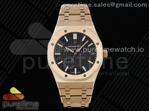 Royal Oak 41mm 15500 RG APSF 1:1 Best Edition Black Textured Dial on RG Bracelet A4302 Super Clone - Image 3