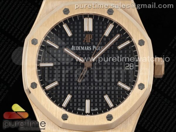 Royal Oak 41mm 15500 RG APSF 1:1 Best Edition Black Textured Dial on RG Bracelet A4302 Super Clone - Image 2
