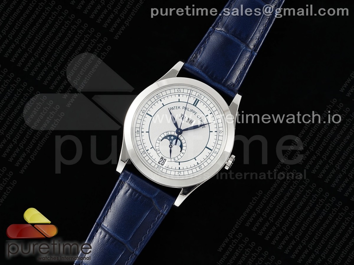 Annual Calendar Moonphase 5396 SS ZF 1:1 Best Edition White/Blue Dial on Blue Leather Strap A324 - Image 2