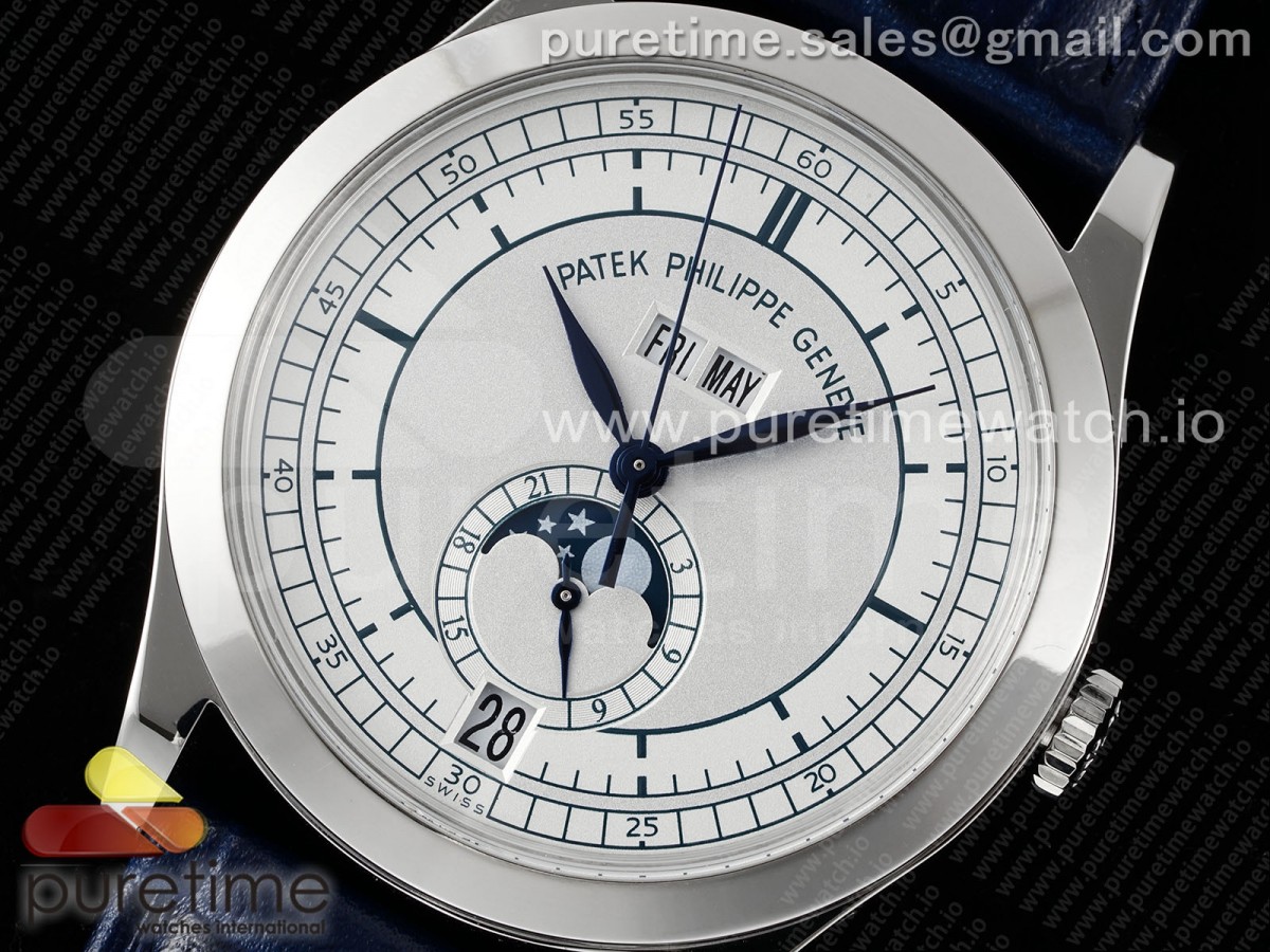Annual Calendar Moonphase 5396 SS ZF 1:1 Best Edition White/Blue Dial on Blue Leather Strap A324