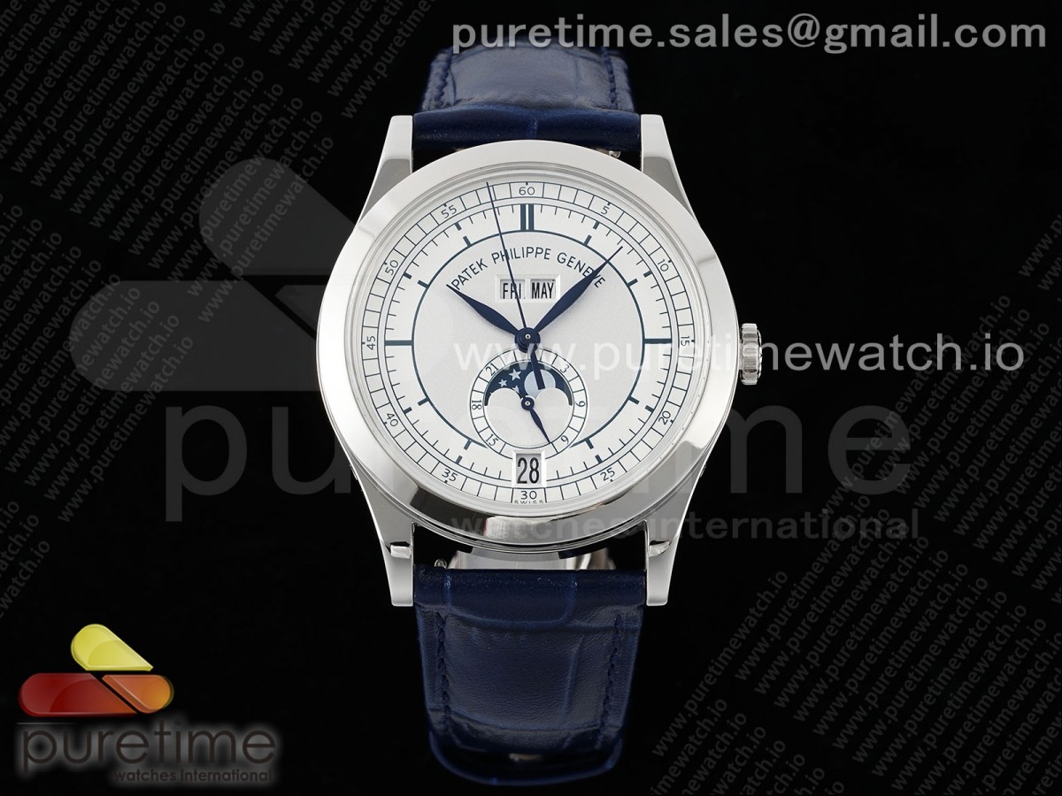 Annual Calendar Moonphase 5396 SS ZF 1:1 Best Edition White/Blue Dial on Blue Leather Strap A324 - Image 3
