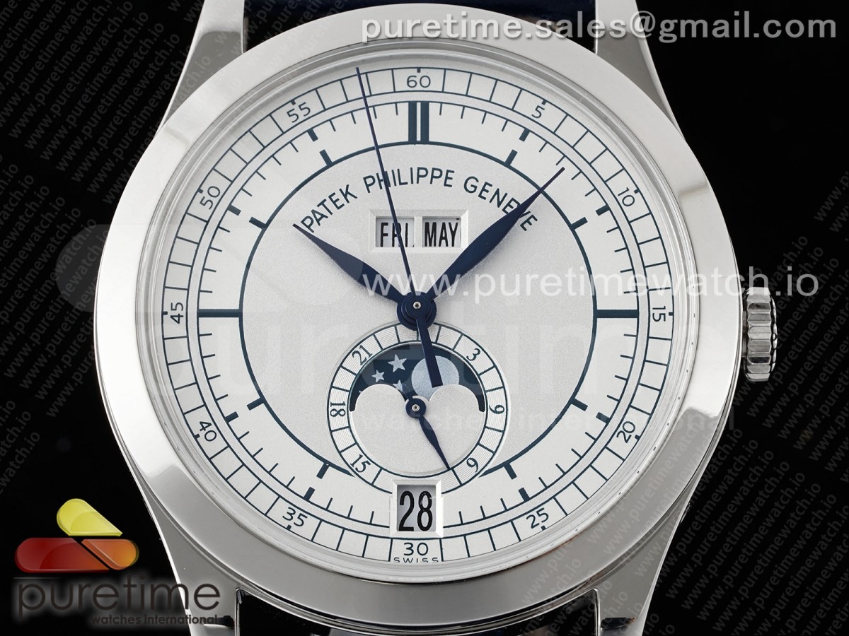 Annual Calendar Moonphase 5396 SS ZF 1:1 Best Edition White/Blue Dial on Blue Leather Strap A324 - Image 5