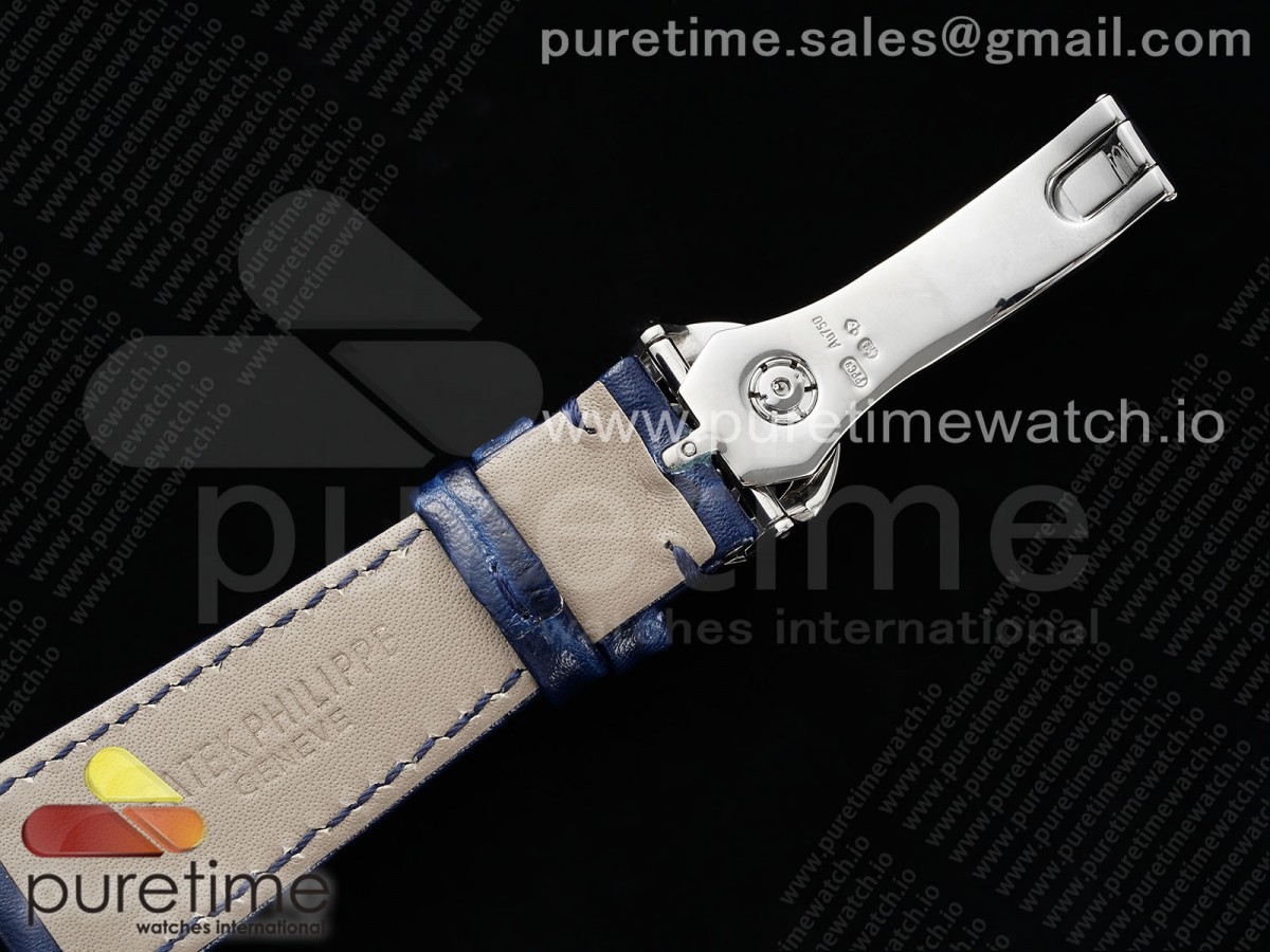Annual Calendar Moonphase 5396 SS ZF 1:1 Best Edition White/Blue Dial on Blue Leather Strap A324 - Image 10