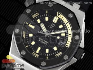 Royal Oak Offshore Diver 15720 SS APSF 1:1 Best Edition Black Dial Ceramic Bezel on Black Rubber Strap A4308 Super Clone