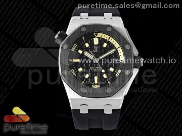 Royal Oak Offshore Diver 15720 SS APSF 1:1 Best Edition Black Dial Ceramic Bezel on Black Rubber Strap A4308 Super Clone - Image 9