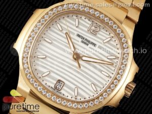 Nautilus 7118 Ladies RG PPF 1:1 Best Edition White Dial Diamonds Bezel on RG Bracelet 324CS
