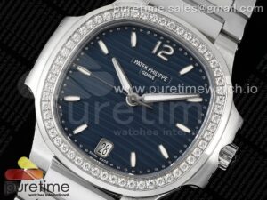 Nautilus 7118 Ladies SS PPF 1:1 Best Edition Blue Dial Diamonds Bezel on SS Bracelet 324CS