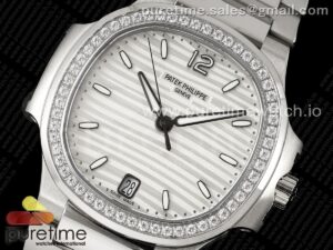 Nautilus 7118 Ladies SS PPF 1:1 Best Edition White Dial Diamonds Bezel on SS Bracelet 324CS