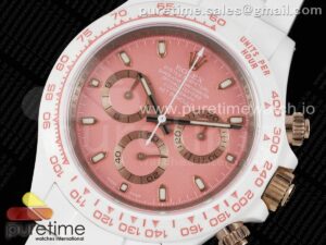Daytona AET White Solid Ceramic Case and Bracelet Pink Dial Clean 1:1 Best Edition SA4130