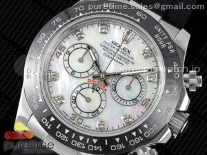 Daytona 116519 SS OMF Best Edition White MOP Diamonds Dial on Oysterflex Strap A7750 (Slim Movement)