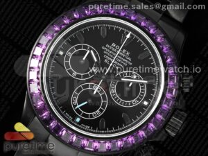 Daytona PVD Noob Best Edition Black Dial Purple Diamonds Bezel on PVD Bracelet SA4130