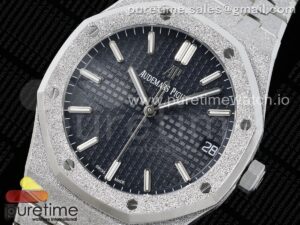 Royal Oak 41mm 15500 Frosted SS APSF 1:1 Best Edition Blue Textured Dial on SS Bracelet SA4302 Super Clone