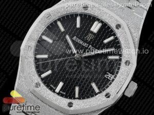 Royal Oak 41mm 15500 Frosted SS APSF 1:1 Best Edition Black Textured Dial on SS Bracelet SA4302 Super Clone