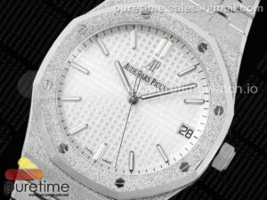 Royal Oak 41mm 15500 Frosted SS APSF 1:1 Best Edition White Textured Dial on SS Bracelet SA4302 Super Clone