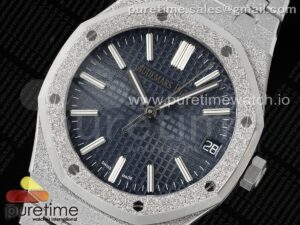 Royal Oak 41mm 15500 Frosted SS APSF 1:1 Best Edition Blue Textured Dial on SS Bracelet SA4302 Super Clone V2