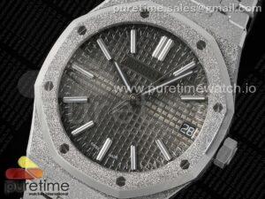 Royal Oak 41mm 15500 Frosted SS APSF 1:1 Best Edition Gray Textured Dial on SS Bracelet SA4302 Super Clone V2