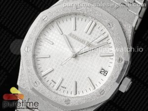Royal Oak 41mm 15500 Frosted SS APSF 1:1 Best Edition White Textured Dial on SS Bracelet SA4302 Super Clone V2