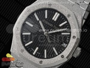 Royal Oak 41mm 15500 Frosted SS APSF 1:1 Best Edition Black Textured Dial on SS Bracelet SA4302 Super Clone V2