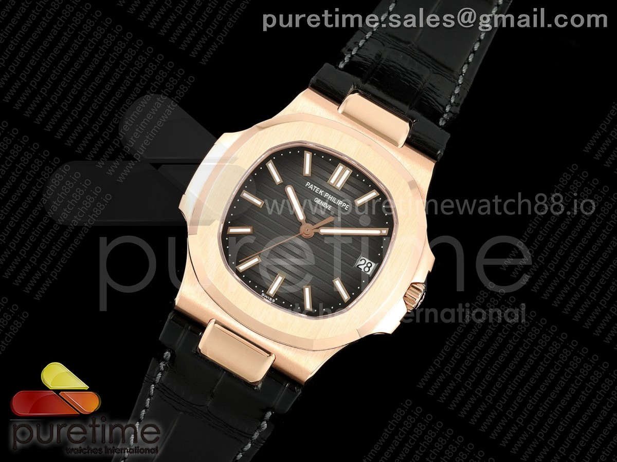 Nautilus 5711 RG DDF 1:1 Best Edition Gray Dial on Black Leather Strap DD324 Super Clone (Weighted)