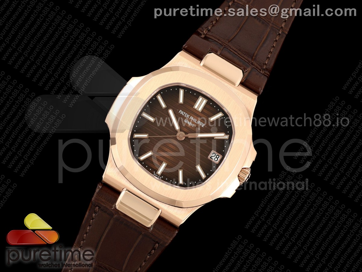 Nautilus 5711 RG DDF 1:1 Best Edition Gray Dial on Brown Leather Strap DD330 Super Clone (Weighted)