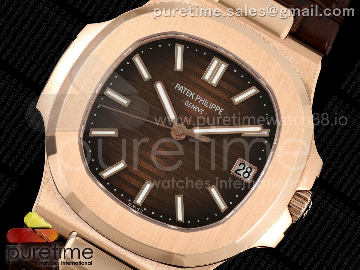 Nautilus 5711 RG DDF 1:1 Best Edition Gray Dial on Brown Leather Strap DD330 Super Clone (Weighted) - Image 2