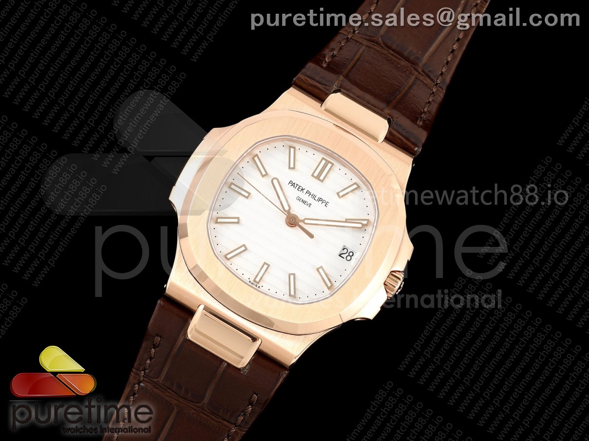 Nautilus 5711 RG DDF 1:1 Best Edition White Dial on Brown Leather Strap DD324 Super Clone (Weighted