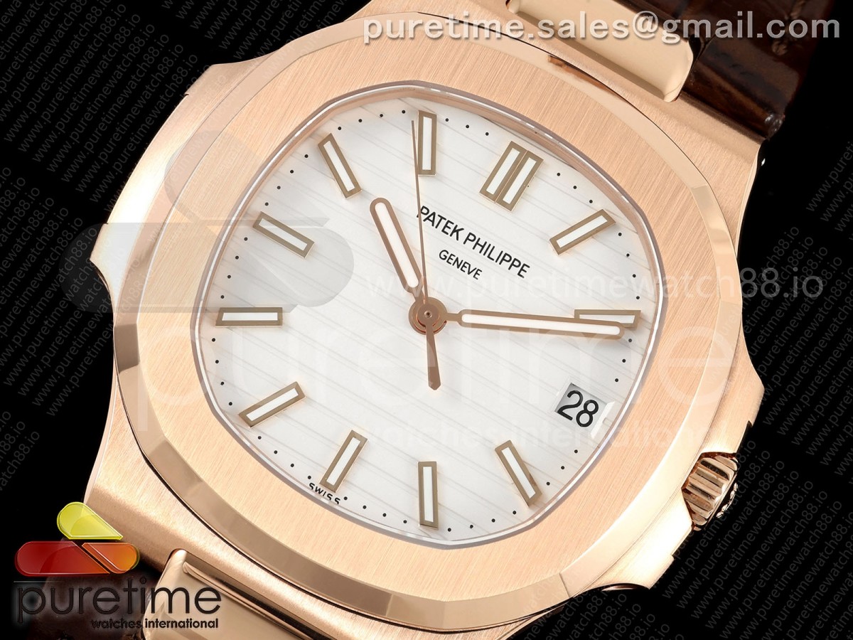 Nautilus 5711 RG DDF 1:1 Best Edition White Dial on Brown Leather Strap DD324 Super Clone (Weighted - Image 3