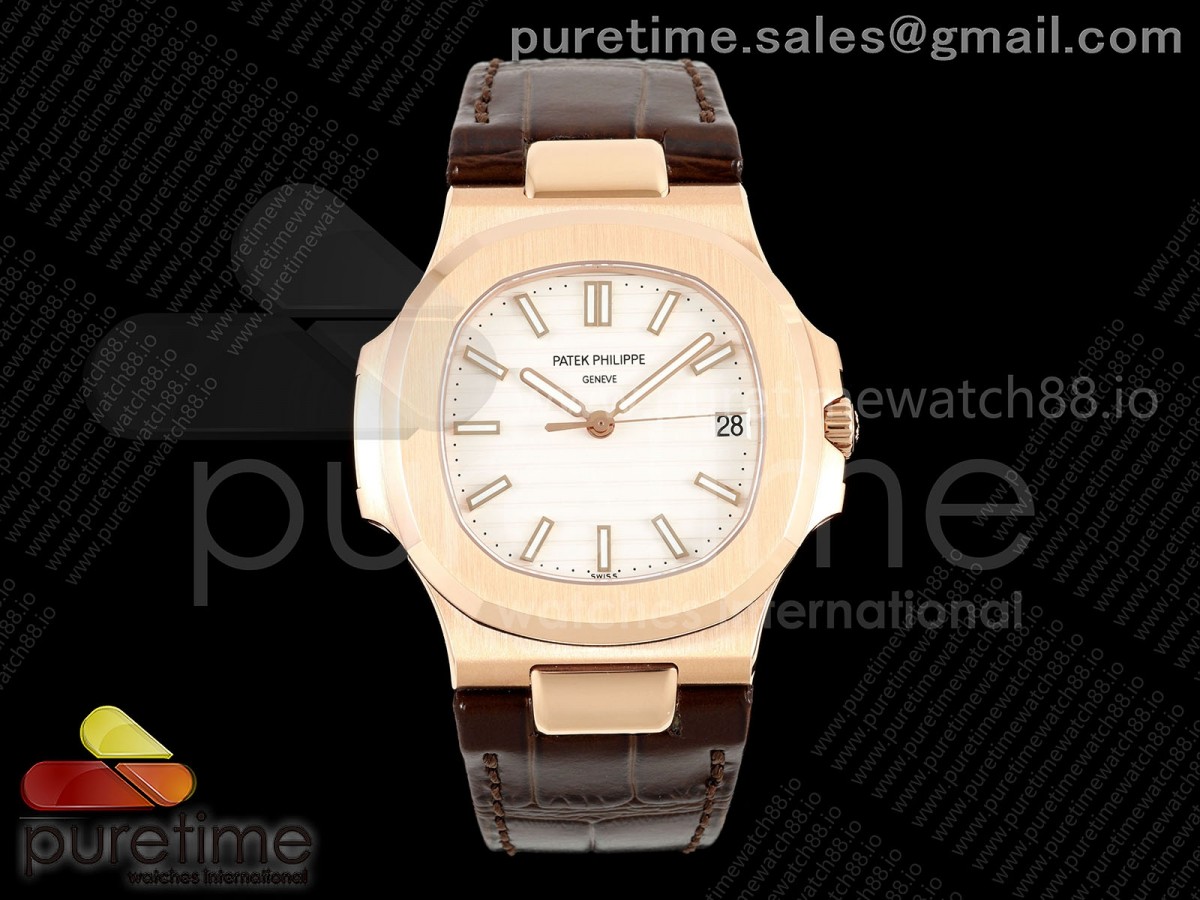 Nautilus 5711 RG DDF 1:1 Best Edition White Dial on Brown Leather Strap DD330 Super Clone (Weighted) - Image 2