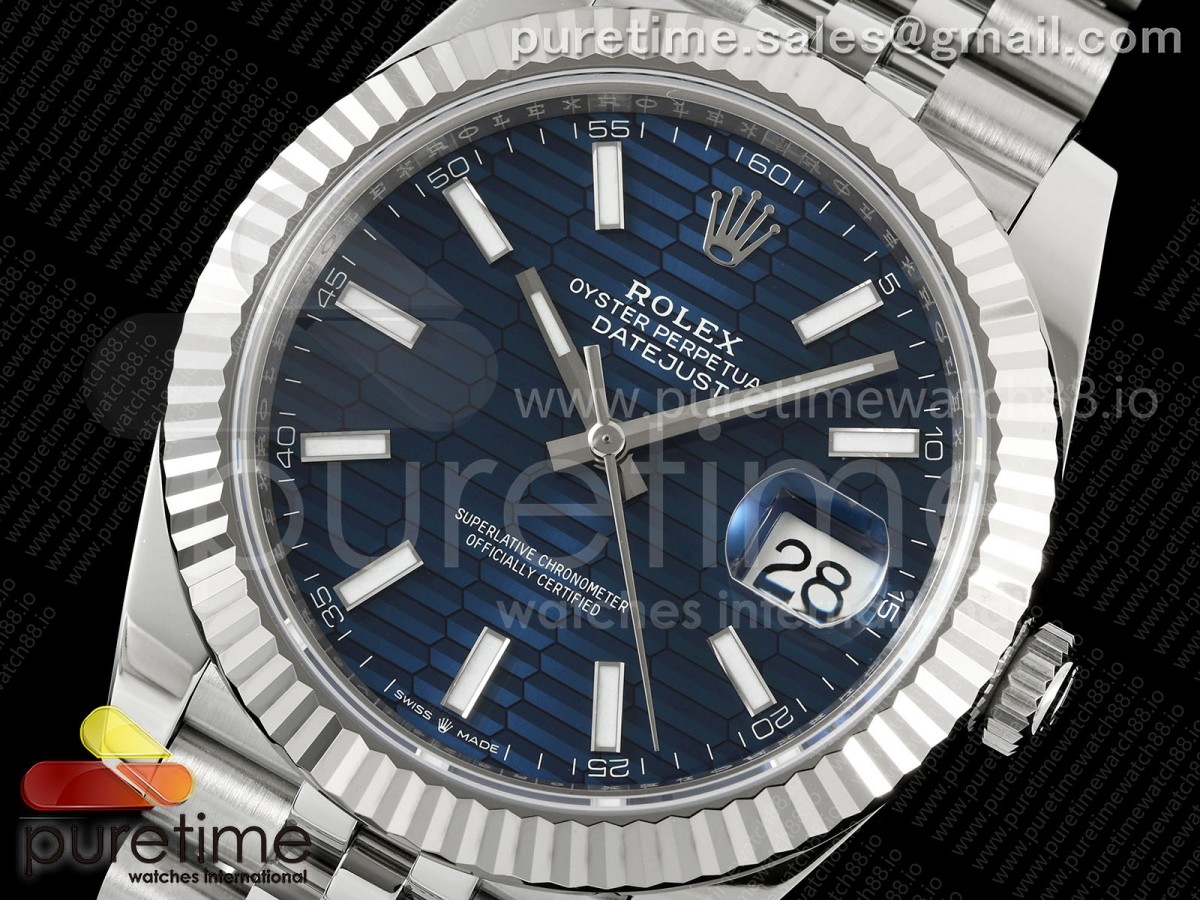 DateJust 41 126334 SEEK 1:1 Best Edition 904L Steel Blue Textured Stick Dial on Jubilee Bracelet VR3235 - Image 2