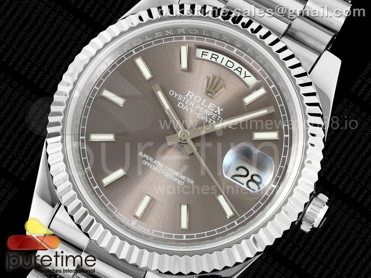 Day Date 40 SS CBDF 1:1 Best Edition Gray Stick Dial on President Bracelet VR3255 (210g) - Image 2