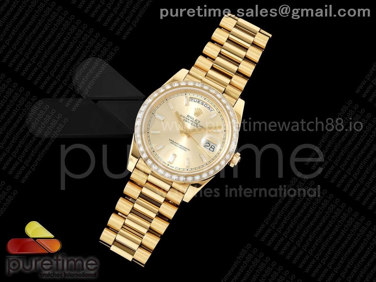 Day Date 40 YG CBDF 1:1 Best Edition YG Crystal Dial Diamonds Bezel on President Bracelet VR3255 (210g)