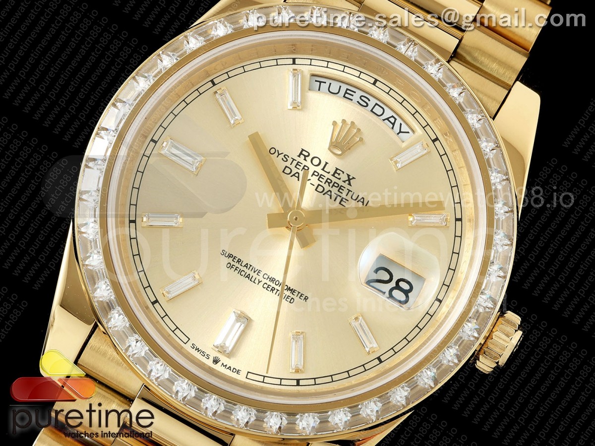 Day Date 40 YG CBDF 1:1 Best Edition YG Crystal Dial Diamonds Bezel on President Bracelet VR3255 (210g) - Image 2
