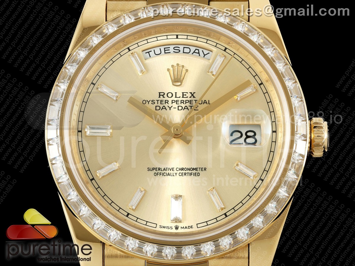 Day Date 40 YG CBDF 1:1 Best Edition YG Crystal Dial Diamonds Bezel on President Bracelet VR3255 (210g) - Image 5