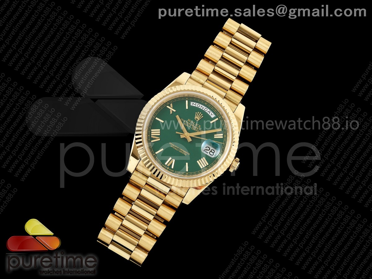 Day Date 40 YG CBDF 1:1 Best Edition Green Roman Dial on President Bracelet VR3255 (210g)