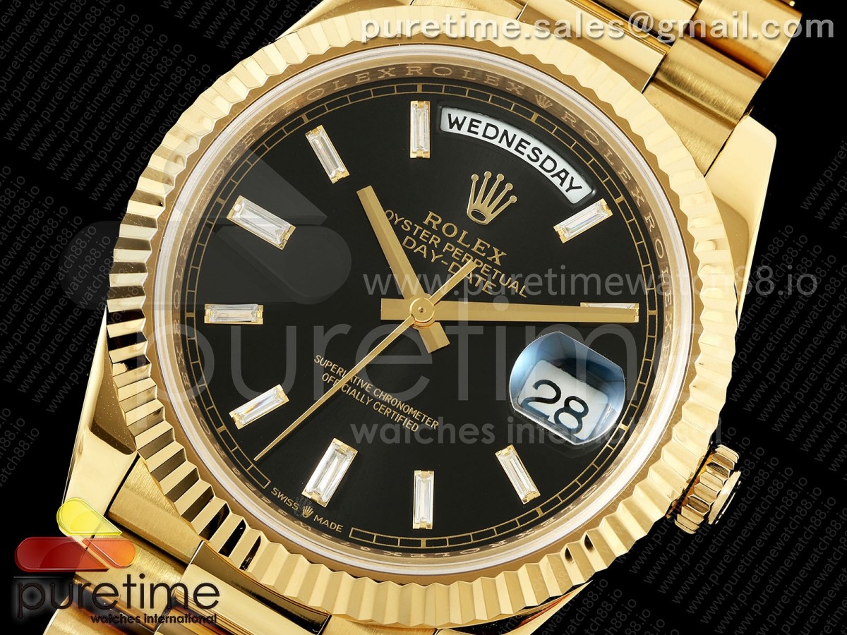 Day Date 40 YG CBDF 1:1 Best Edition Black Crystal Dial on President Bracelet VR3255 (210g) - Image 2