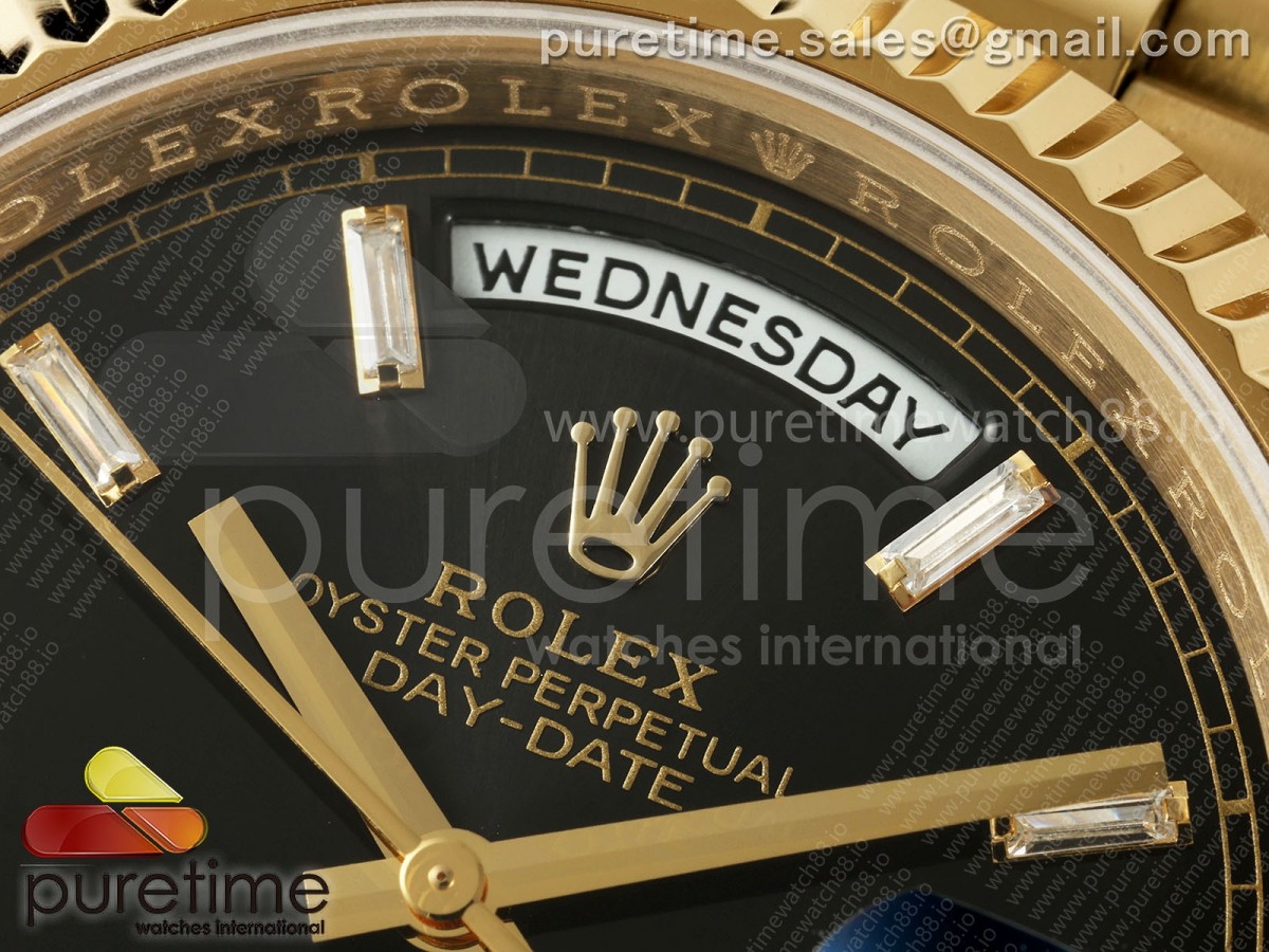 Day Date 40 YG CBDF 1:1 Best Edition Black Crystal Dial on President Bracelet VR3255 (210g) - Image 3