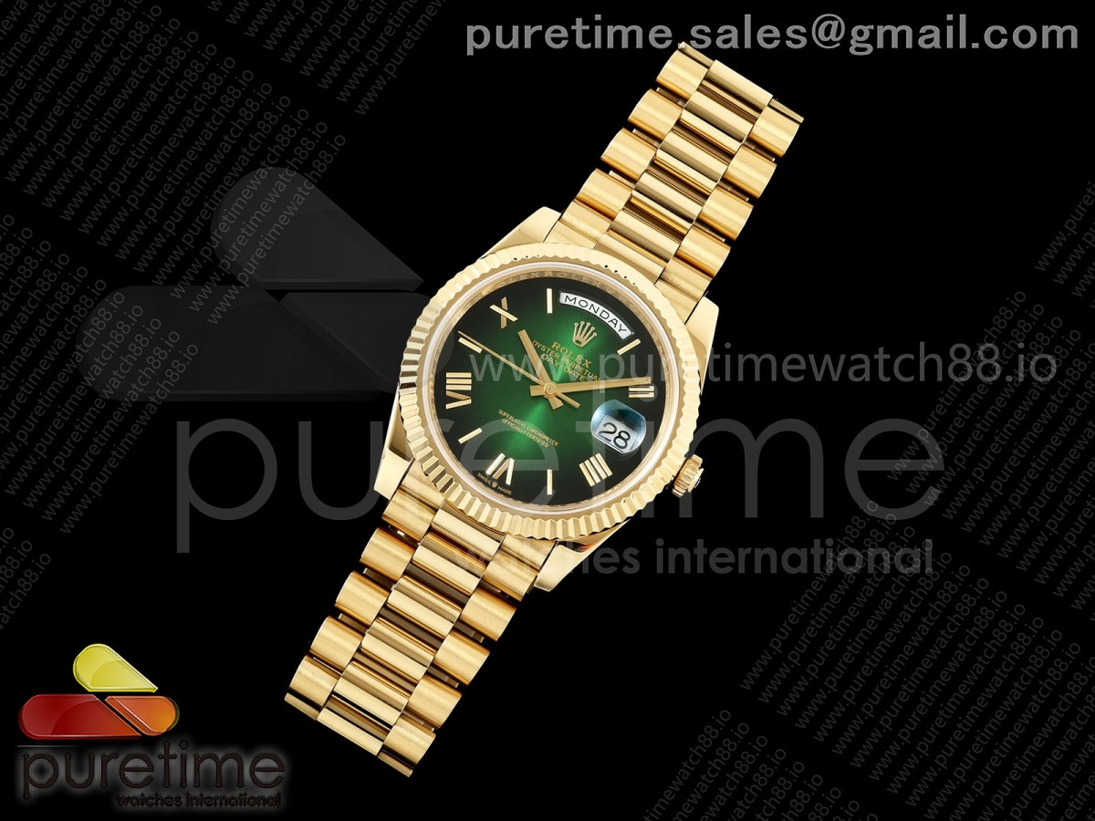 Day Date 40 YG CBDF 1:1 Best Edition Green Ombre Roman Dial on President Bracelet VR3255 (210g)