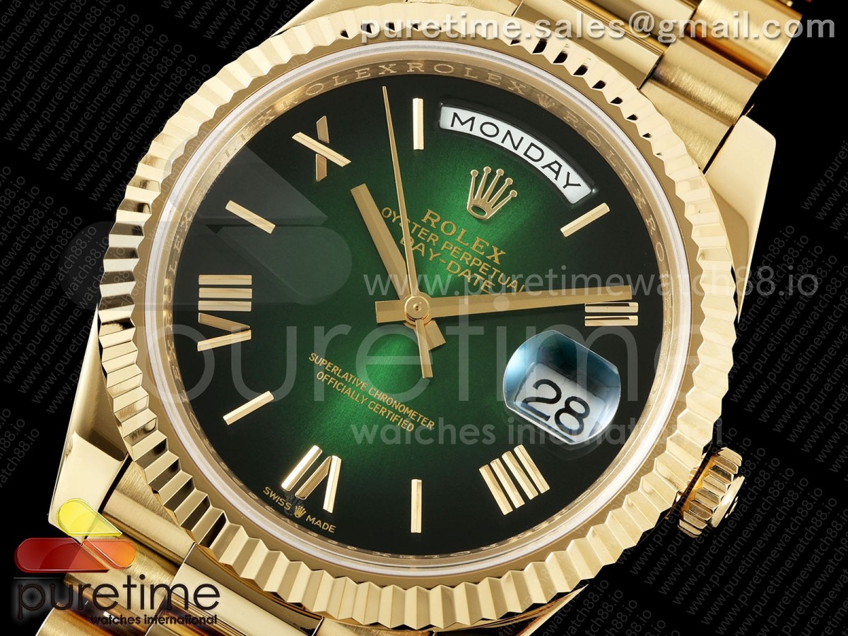 Day Date 40 YG CBDF 1:1 Best Edition Green Ombre Roman Dial on President Bracelet VR3255 (210g) - Image 2