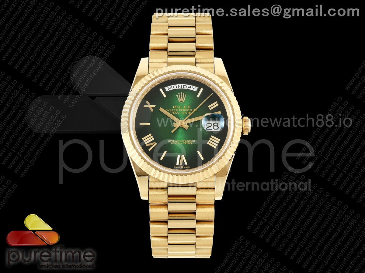 Day Date 40 YG CBDF 1:1 Best Edition Green Ombre Roman Dial on President Bracelet VR3255 (210g) - Image 6