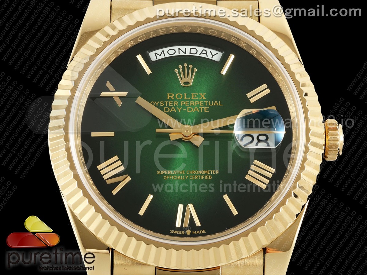 Day Date 40 YG CBDF 1:1 Best Edition Green Ombre Roman Dial on President Bracelet VR3255 (210g) - Image 7
