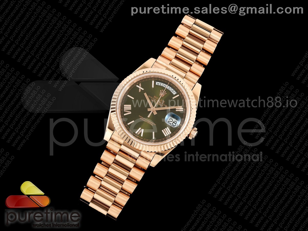 Day Date 40 RG CBDF 1:1 Best Edition Green Roman Dial on President Bracelet VR3255 (210g)