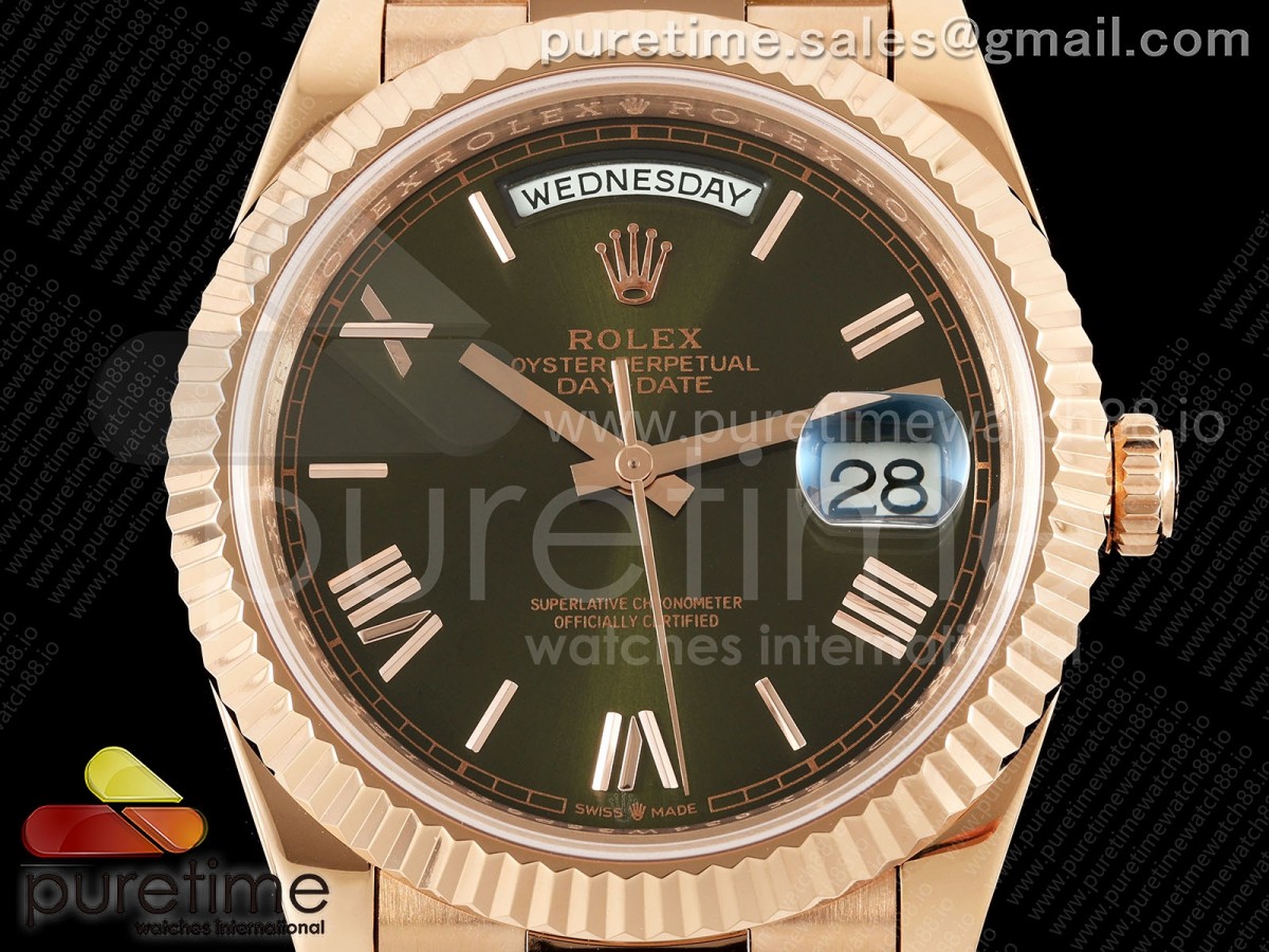 Day Date 40 RG CBDF 1:1 Best Edition Green Roman Dial on President Bracelet VR3255 (210g) - Image 2