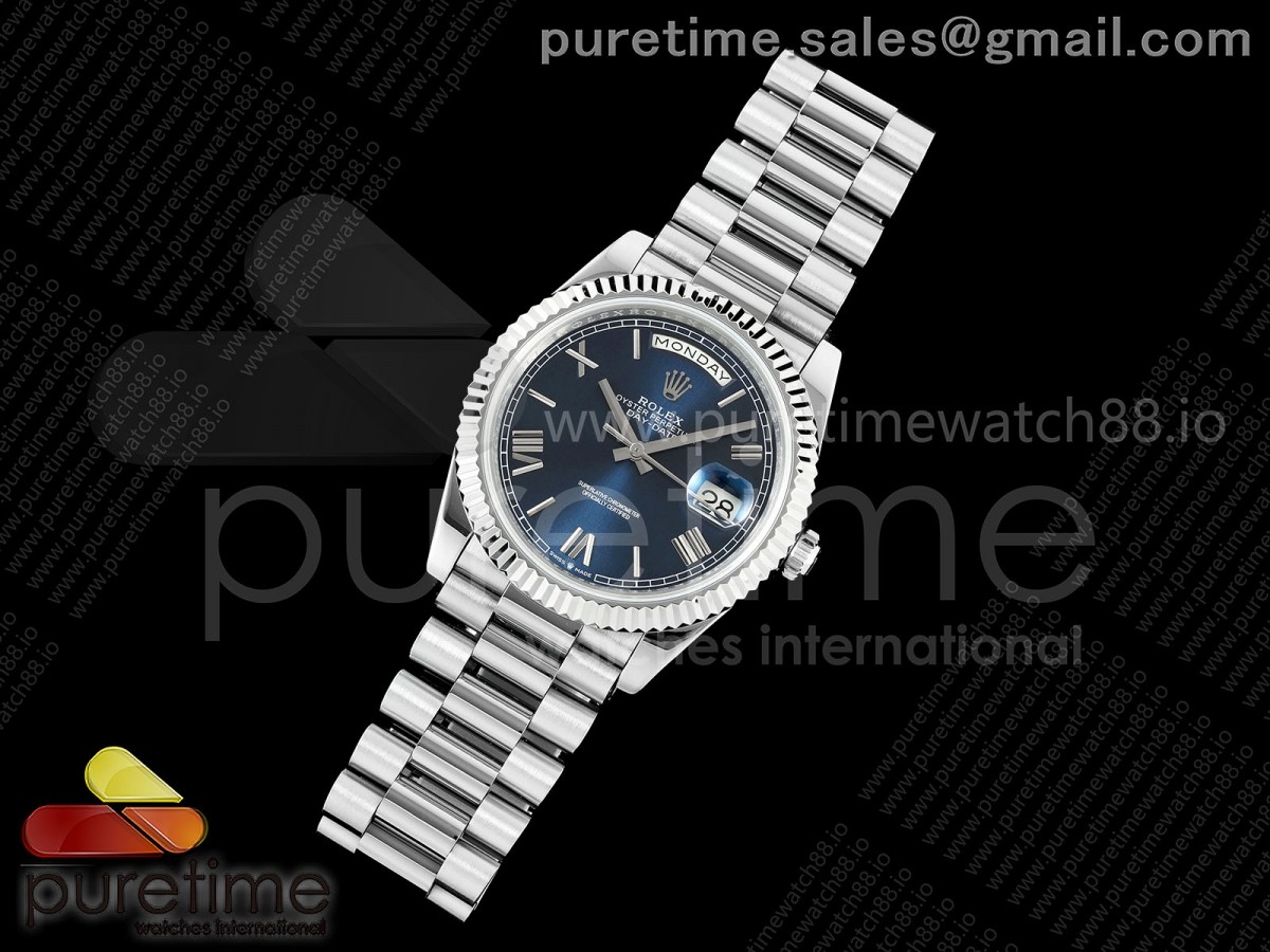 Day Date 40 SS CBDF 1:1 Best Edition Blue Roman Dial on President Bracelet VR3255 (210g)